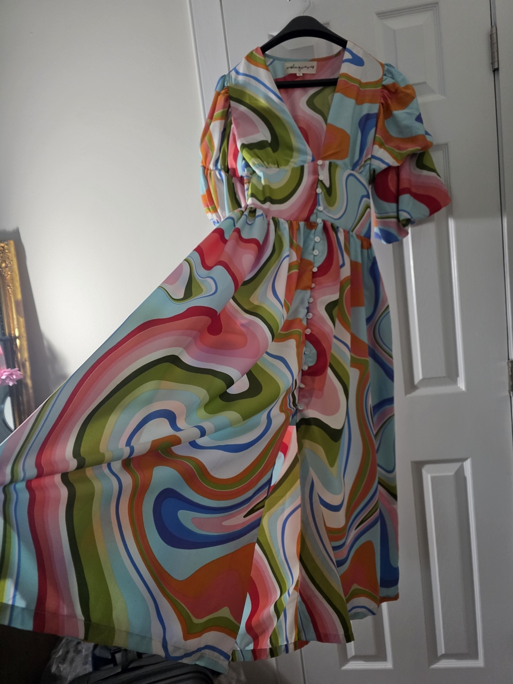 STUNNING Wishing Waves Retro Psychedelic Swirl Maxi / Midi Dress